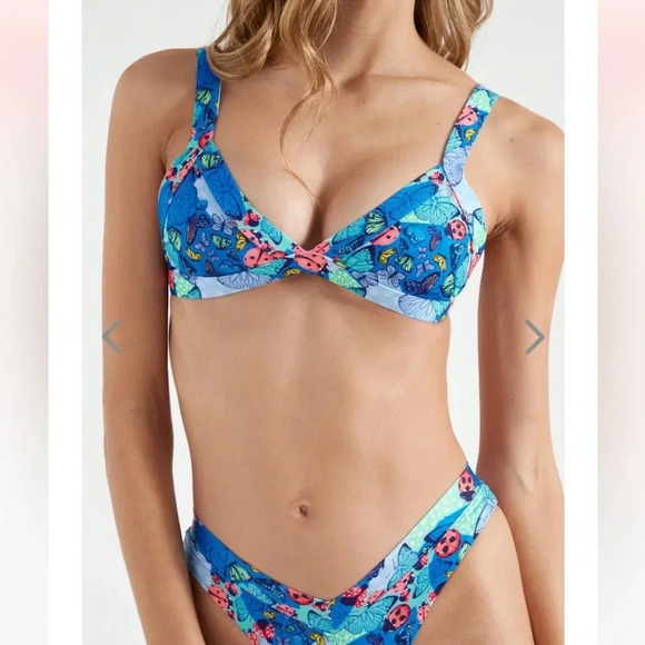 NWT OneOne Swimwear Bikini Set Flutter Fancy Blue Print Ladybugs Kameron Jesse - Picture 3 of 6